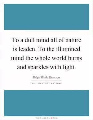To a dull mind all of nature is leaden. To the illumined mind the whole world burns and sparkles with light Picture Quote #1