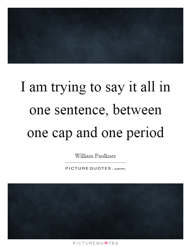 I am trying to say it all in one sentence, between one cap and one period Picture Quote #1