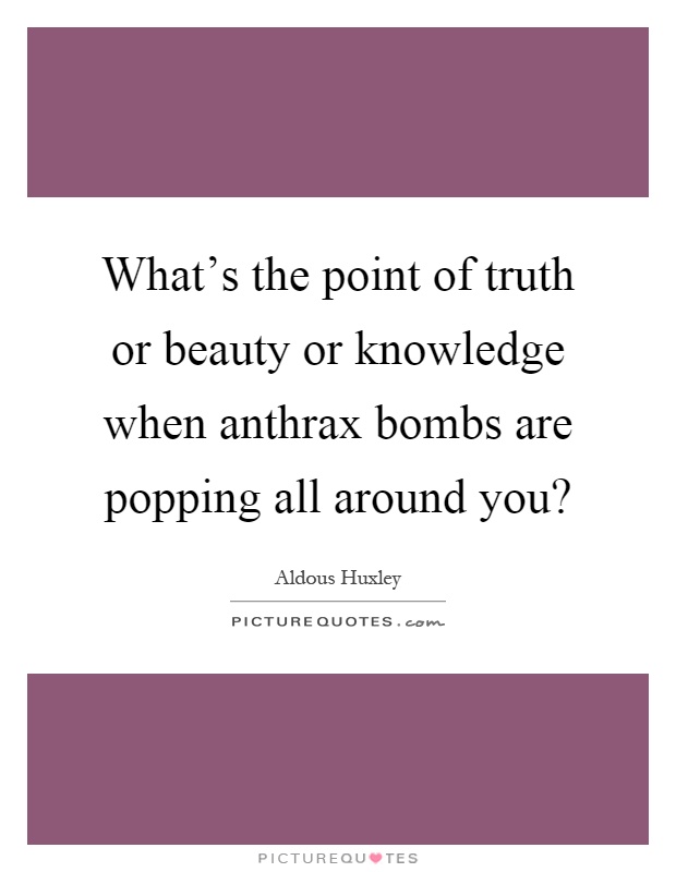 What's the point of truth or beauty or knowledge when anthrax bombs are popping all around you? Picture Quote #1
