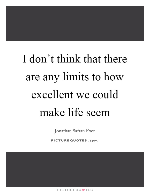 I don't think that there are any limits to how excellent we could make life seem Picture Quote #1