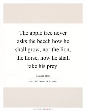 The apple tree never asks the beech how he shall grow, nor the lion, the horse, how he shall take his prey Picture Quote #1