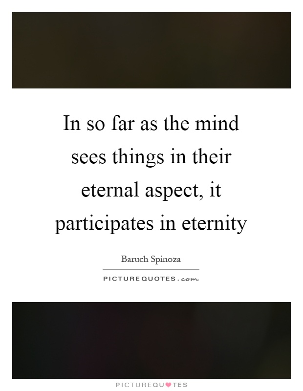 In so far as the mind sees things in their eternal aspect, it participates in eternity Picture Quote #1