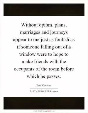 Without opium, plans, marriages and journeys appear to me just as foolish as if someone falling out of a window were to hope to make friends with the occupants of the room before which he passes Picture Quote #1