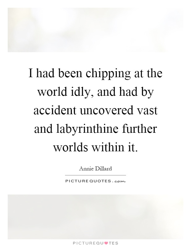 I had been chipping at the world idly, and had by accident uncovered vast and labyrinthine further worlds within it Picture Quote #1