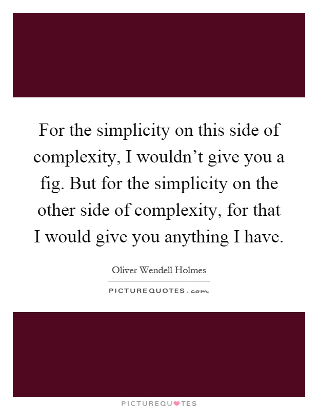 For the simplicity on this side of complexity, I wouldn't give you a fig. But for the simplicity on the other side of complexity, for that I would give you anything I have Picture Quote #1