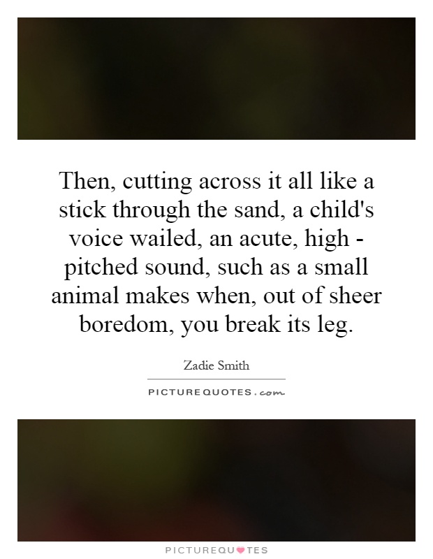Then, cutting across it all like a stick through the sand, a child's voice wailed, an acute, high - pitched sound, such as a small animal makes when, out of sheer boredom, you break its leg Picture Quote #1