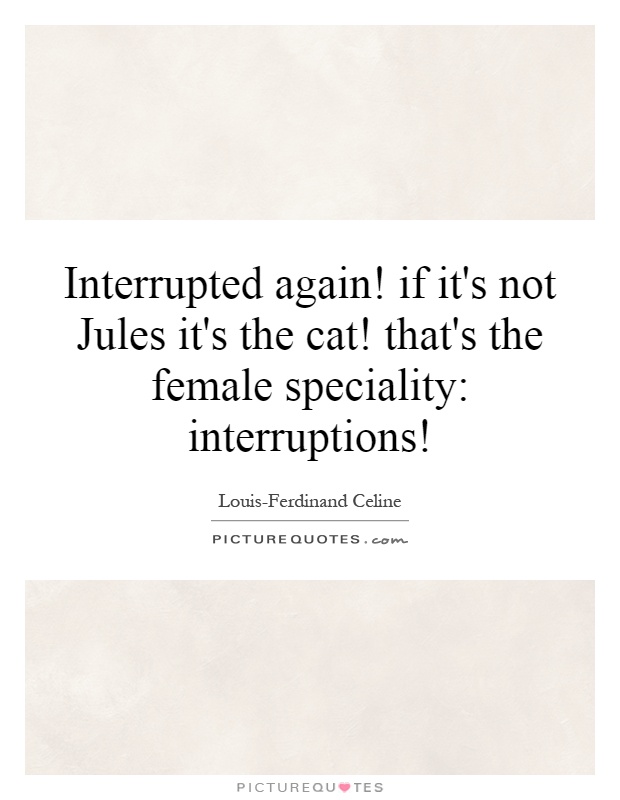 Interrupted again! if it's not Jules it's the cat! that's the female speciality: interruptions! Picture Quote #1