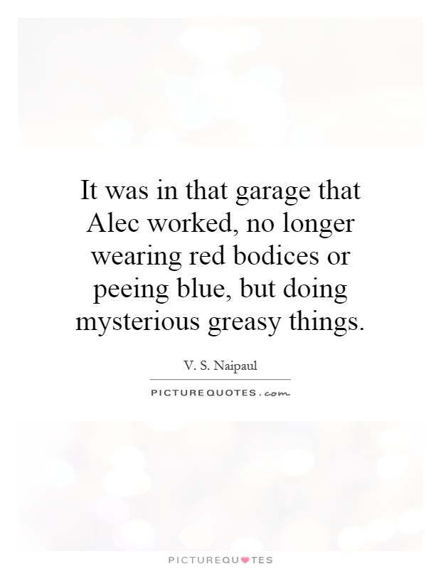 It was in that garage that Alec worked, no longer wearing red bodices or peeing blue, but doing mysterious greasy things Picture Quote #1