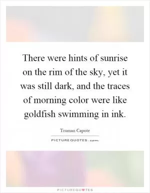 There were hints of sunrise on the rim of the sky, yet it was still dark, and the traces of morning color were like goldfish swimming in ink Picture Quote #1