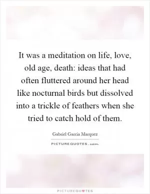 It was a meditation on life, love, old age, death: ideas that had often fluttered around her head like nocturnal birds but dissolved into a trickle of feathers when she tried to catch hold of them Picture Quote #1