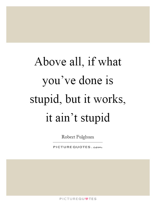 Above all, if what you've done is stupid, but it works, it ain't stupid Picture Quote #1