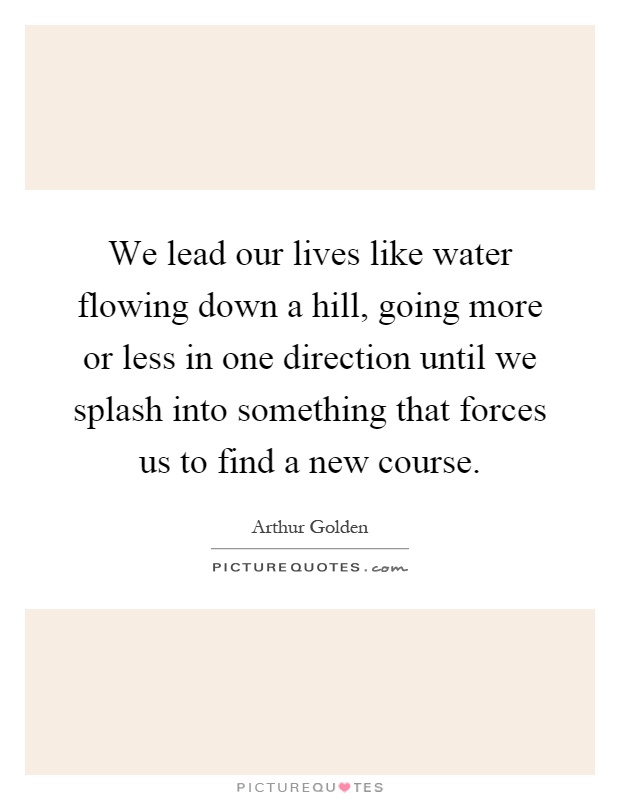 We lead our lives like water flowing down a hill, going more or less in one direction until we splash into something that forces us to find a new course Picture Quote #1