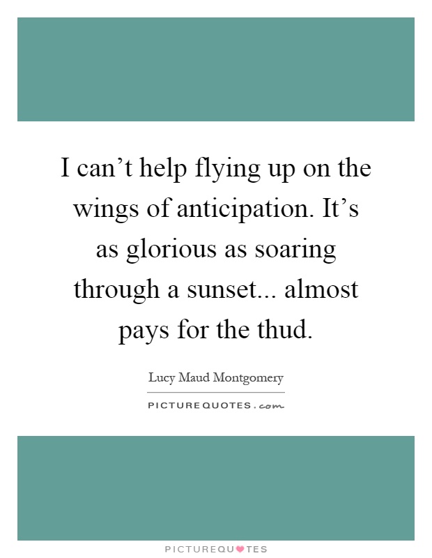I can't help flying up on the wings of anticipation. It's as glorious as soaring through a sunset... almost pays for the thud Picture Quote #1