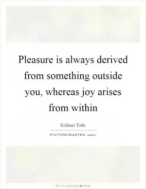 Pleasure is always derived from something outside you, whereas joy arises from within Picture Quote #1