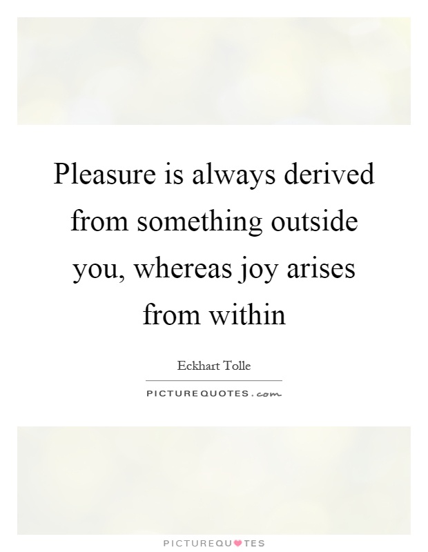 Pleasure is always derived from something outside you, whereas joy arises from within Picture Quote #1