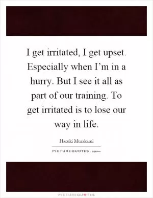 I get irritated, I get upset. Especially when I’m in a hurry. But I see it all as part of our training. To get irritated is to lose our way in life Picture Quote #1