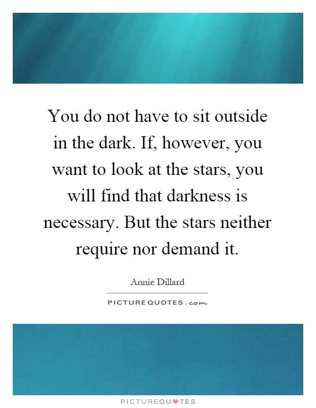 You do not have to sit outside in the dark. If, however, you want to look at the stars, you will find that darkness is necessary. But the stars neither require nor demand it Picture Quote #1