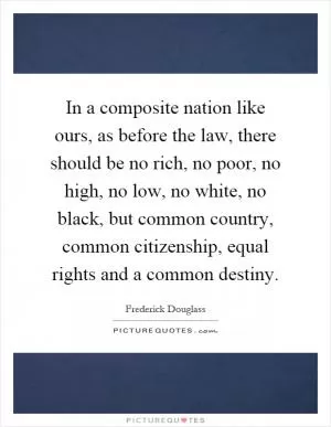 In a composite nation like ours, as before the law, there should be no rich, no poor, no high, no low, no white, no black, but common country, common citizenship, equal rights and a common destiny Picture Quote #1