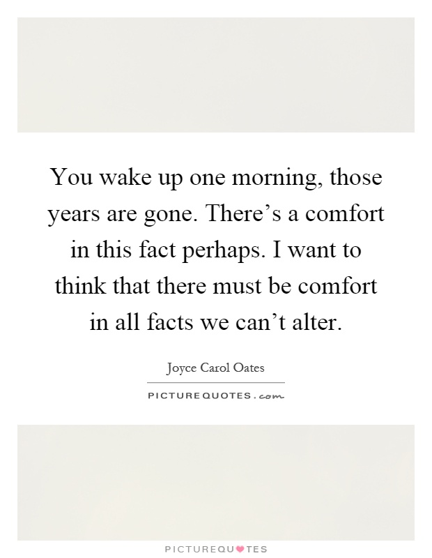 You wake up one morning, those years are gone. There's a comfort in this fact perhaps. I want to think that there must be comfort in all facts we can't alter Picture Quote #1