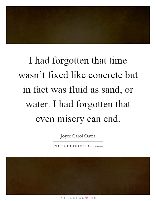 I had forgotten that time wasn't fixed like concrete but in fact was fluid as sand, or water. I had forgotten that even misery can end Picture Quote #1