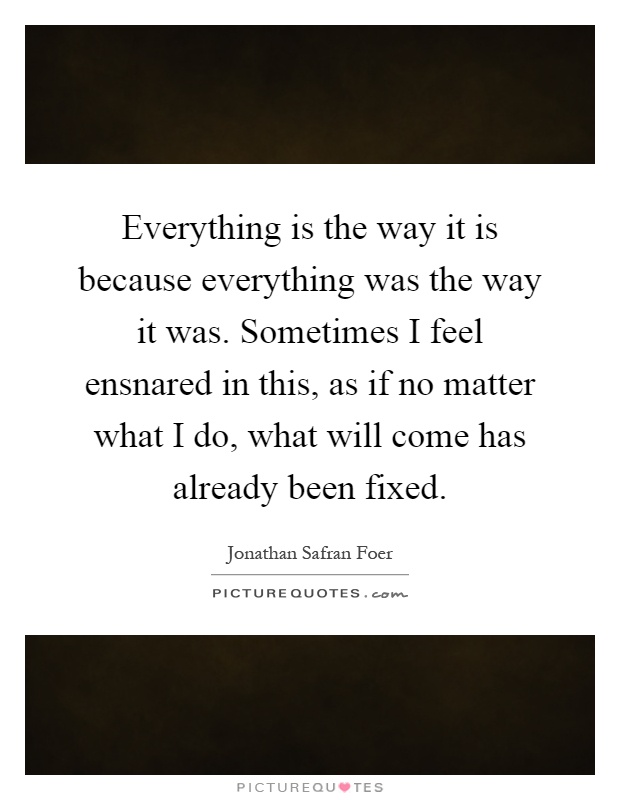 Everything is the way it is because everything was the way it was. Sometimes I feel ensnared in this, as if no matter what I do, what will come has already been fixed Picture Quote #1