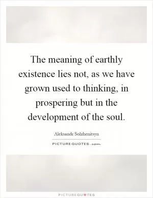 The meaning of earthly existence lies not, as we have grown used to thinking, in prospering but in the development of the soul Picture Quote #1