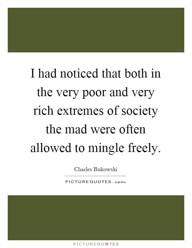 I had noticed that both in the very poor and very rich extremes of society the mad were often allowed to mingle freely Picture Quote #1
