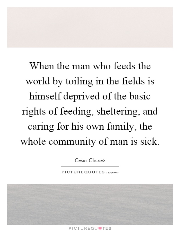 When the man who feeds the world by toiling in the fields is himself deprived of the basic rights of feeding, sheltering, and caring for his own family, the whole community of man is sick Picture Quote #1
