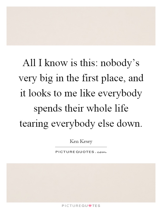 All I know is this: nobody's very big in the first place, and it looks to me like everybody spends their whole life tearing everybody else down Picture Quote #1