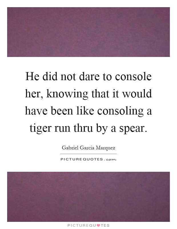 He did not dare to console her, knowing that it would have been like consoling a tiger run thru by a spear Picture Quote #1