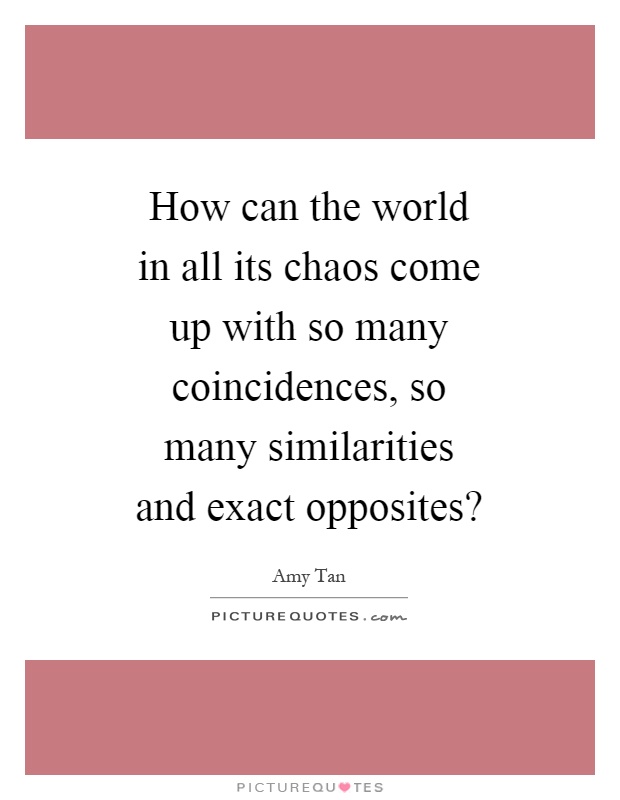 How can the world in all its chaos come up with so many coincidences, so many similarities and exact opposites? Picture Quote #1