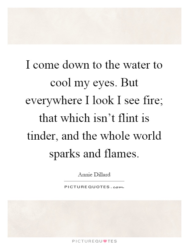 I come down to the water to cool my eyes. But everywhere I look I see fire; that which isn't flint is tinder, and the whole world sparks and flames Picture Quote #1