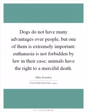Dogs do not have many advantages over people, but one of them is extremely important: euthanasia is not forbidden by law in their case; animals have the right to a merciful death Picture Quote #1