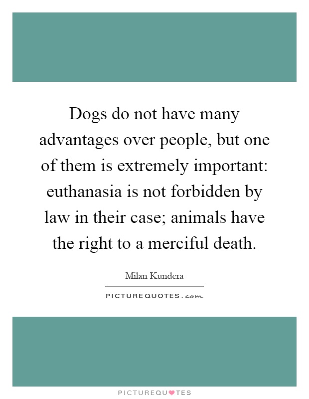 Dogs do not have many advantages over people, but one of them is extremely important: euthanasia is not forbidden by law in their case; animals have the right to a merciful death Picture Quote #1