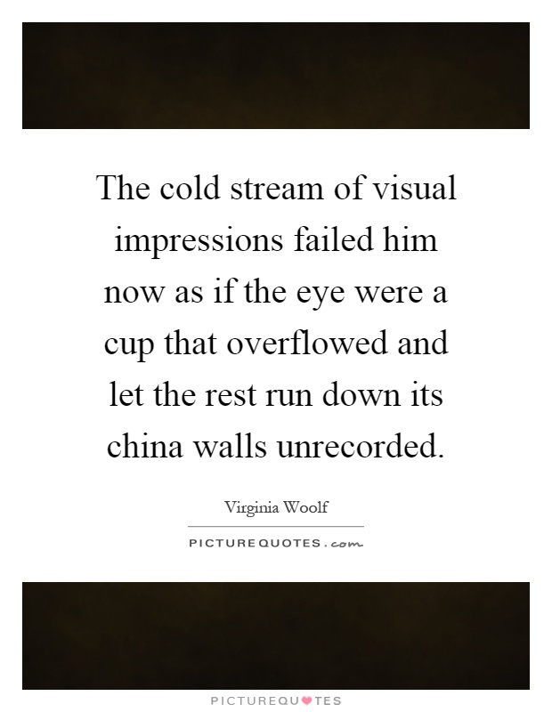 The cold stream of visual impressions failed him now as if the eye were a cup that overflowed and let the rest run down its china walls unrecorded Picture Quote #1