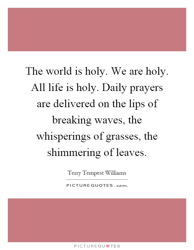 The world is holy. We are holy. All life is holy. Daily prayers are delivered on the lips of breaking waves, the whisperings of grasses, the shimmering of leaves Picture Quote #1