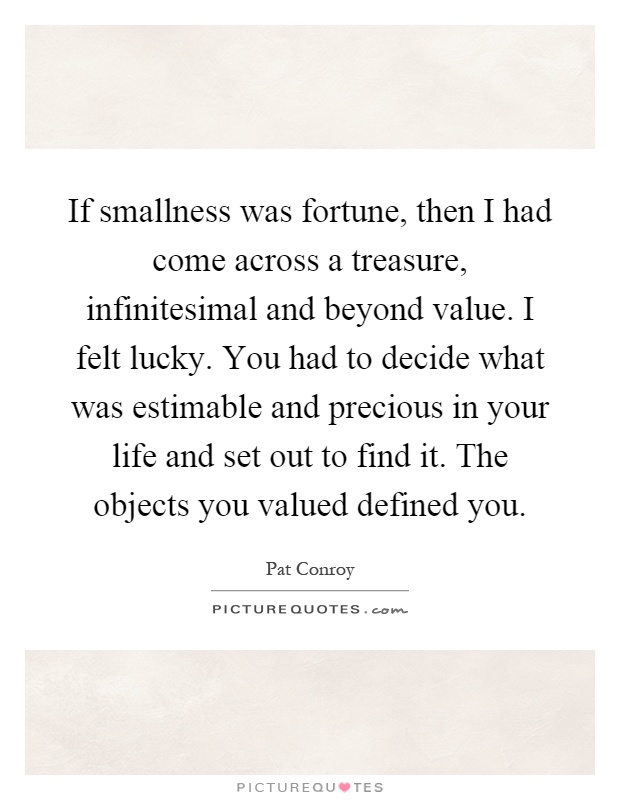 If smallness was fortune, then I had come across a treasure, infinitesimal and beyond value. I felt lucky. You had to decide what was estimable and precious in your life and set out to find it. The objects you valued defined you Picture Quote #1