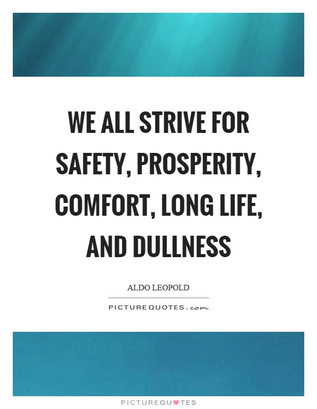 We all strive for safety, prosperity, comfort, long life, and dullness Picture Quote #1