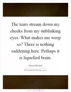 The tears stream down my cheeks from my unblinking eyes. What makes me weep so? There is nothing saddening here. Perhaps it is liquefied brain Picture Quote #1