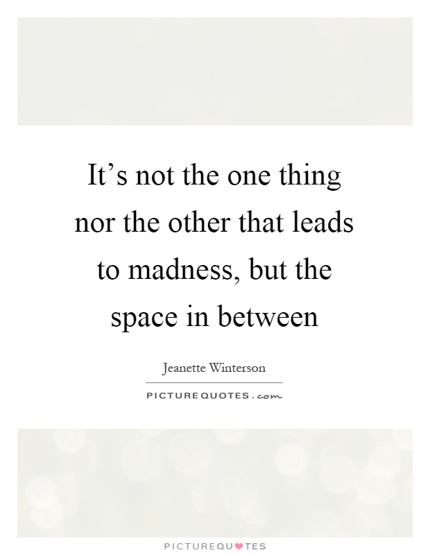 It's not the one thing nor the other that leads to madness, but the space in between Picture Quote #1