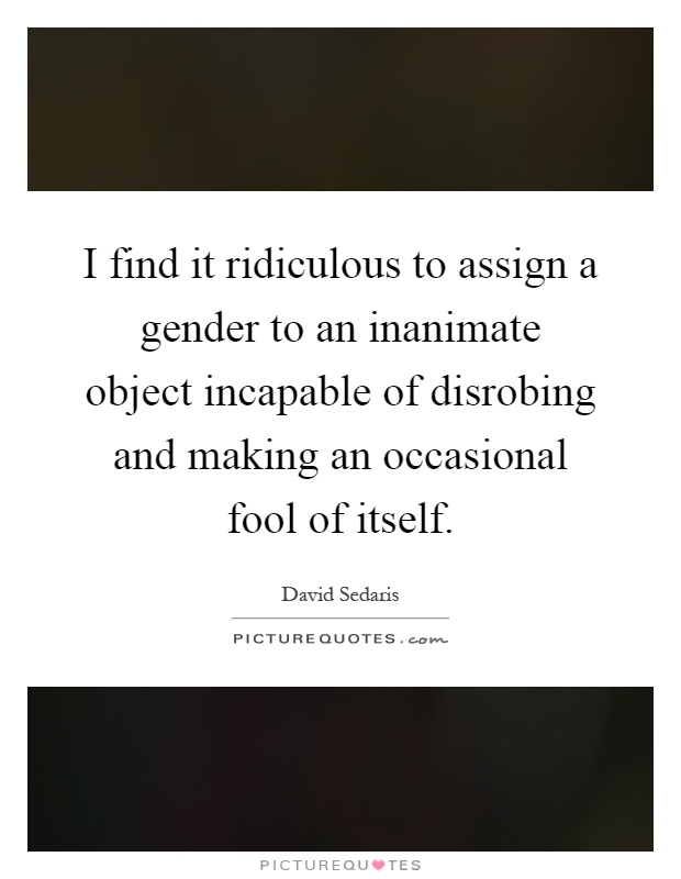 I find it ridiculous to assign a gender to an inanimate object incapable of disrobing and making an occasional fool of itself Picture Quote #1