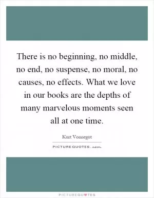 There is no beginning, no middle, no end, no suspense, no moral, no causes, no effects. What we love in our books are the depths of many marvelous moments seen all at one time Picture Quote #1