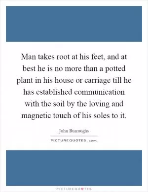 Man takes root at his feet, and at best he is no more than a potted plant in his house or carriage till he has established communication with the soil by the loving and magnetic touch of his soles to it Picture Quote #1
