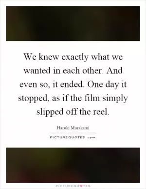 We knew exactly what we wanted in each other. And even so, it ended. One day it stopped, as if the film simply slipped off the reel Picture Quote #1