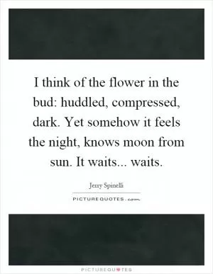 I think of the flower in the bud: huddled, compressed, dark. Yet somehow it feels the night, knows moon from sun. It waits... waits Picture Quote #1
