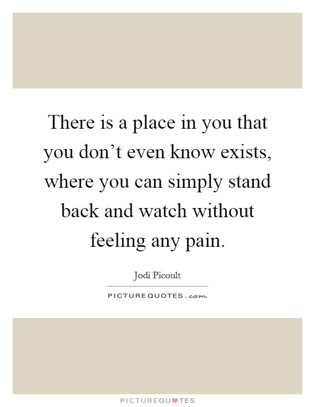 There is a place in you that you don't even know exists, where you can simply stand back and watch without feeling any pain Picture Quote #1