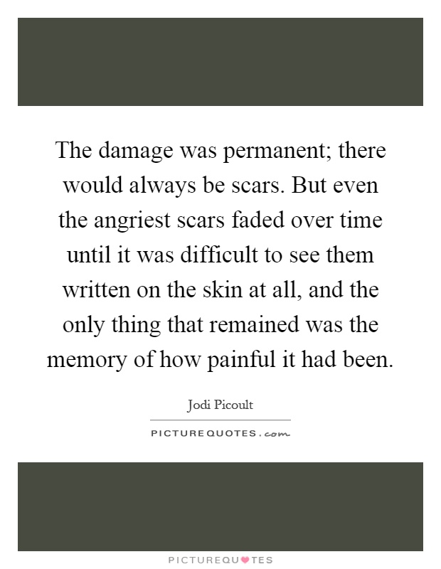 The damage was permanent; there would always be scars. But even the angriest scars faded over time until it was difficult to see them written on the skin at all, and the only thing that remained was the memory of how painful it had been Picture Quote #1