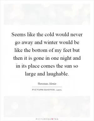 Seems like the cold would never go away and winter would be like the bottom of my feet but then it is gone in one night and in its place comes the sun so large and laughable Picture Quote #1