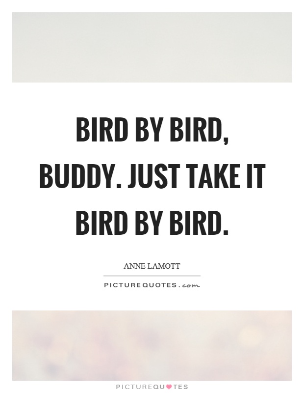 Bird by bird, buddy. Just take it bird by bird Picture Quote #1