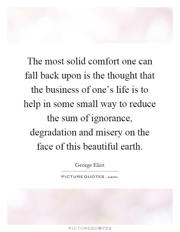 The most solid comfort one can fall back upon is the thought that the business of one's life is to help in some small way to reduce the sum of ignorance, degradation and misery on the face of this beautiful earth Picture Quote #1